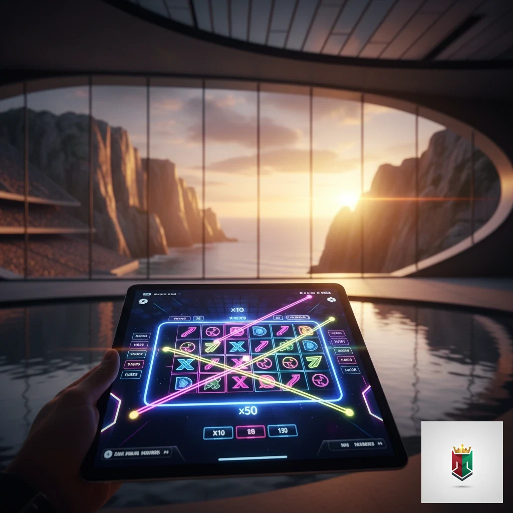 Interface de jogo de slot com símbolos temáticos e multiplicadores.